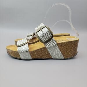 Plakton Rock Glitter Silver Leather Sandals Wedge Heels Platform 40